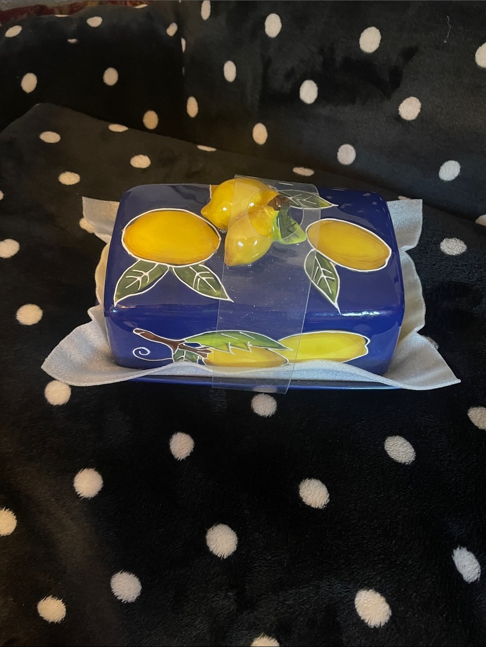 Blue Sky Hand-Painted Blue Ceramic Butter Dish